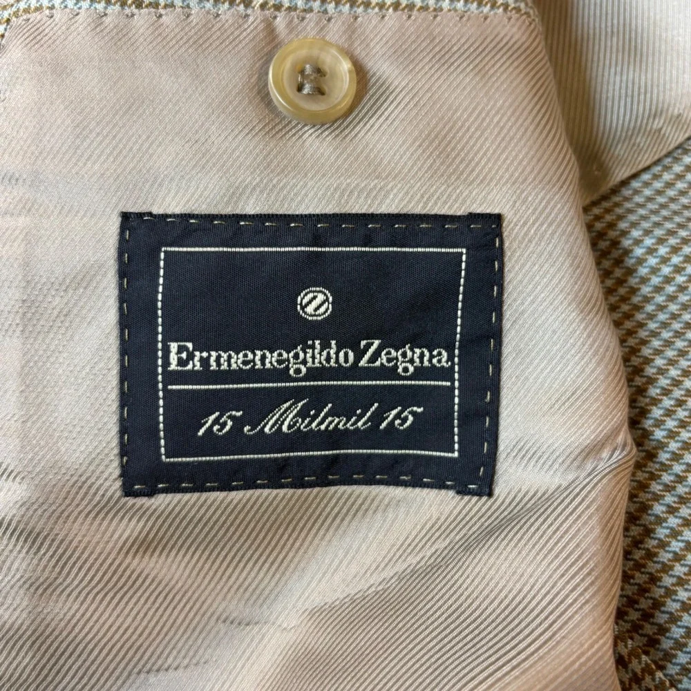 Ermenegildo Zegna 15 Milmil Blazer men's 44 Tan Blue Houndstooth Sport Coat wool